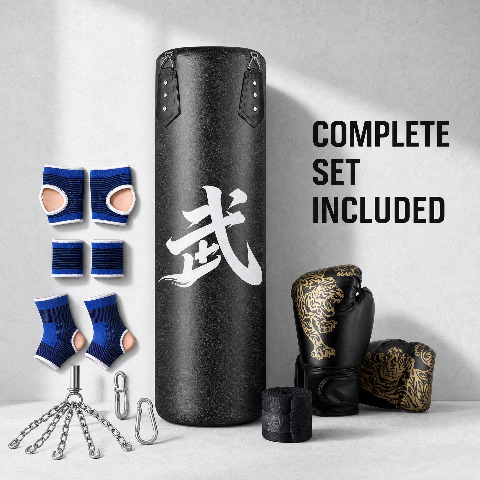AMTPM Punching Bag for Adults, 4ft PU Leather Heavy Boxing Bag Set with 12oz Boxing Gloves, MMA Karate Kickboxing Boxing Home Gym Martial Art - Unfilled