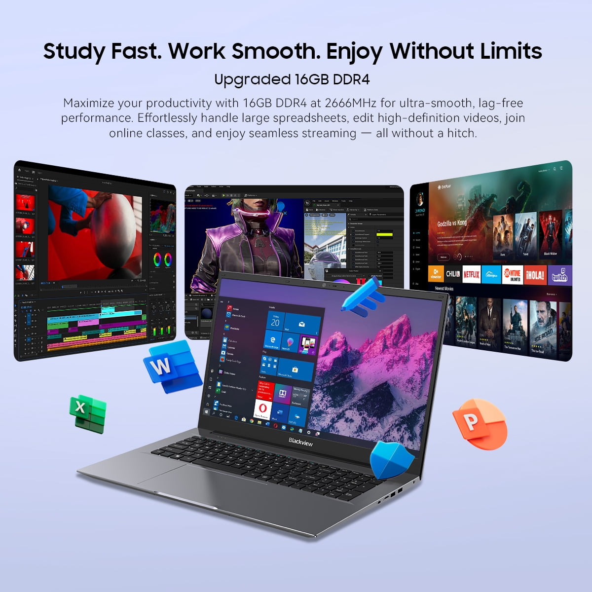 Blackview AceBook 10 18.5" Laptop, 16GB RAM 512GB SSD, Intel N6000 Quad-Core, FHD Screen, Windows 11 Pro, WiFi 6 Bluetooth 5.2, Type-C PD Charging, For Business Student Home Office