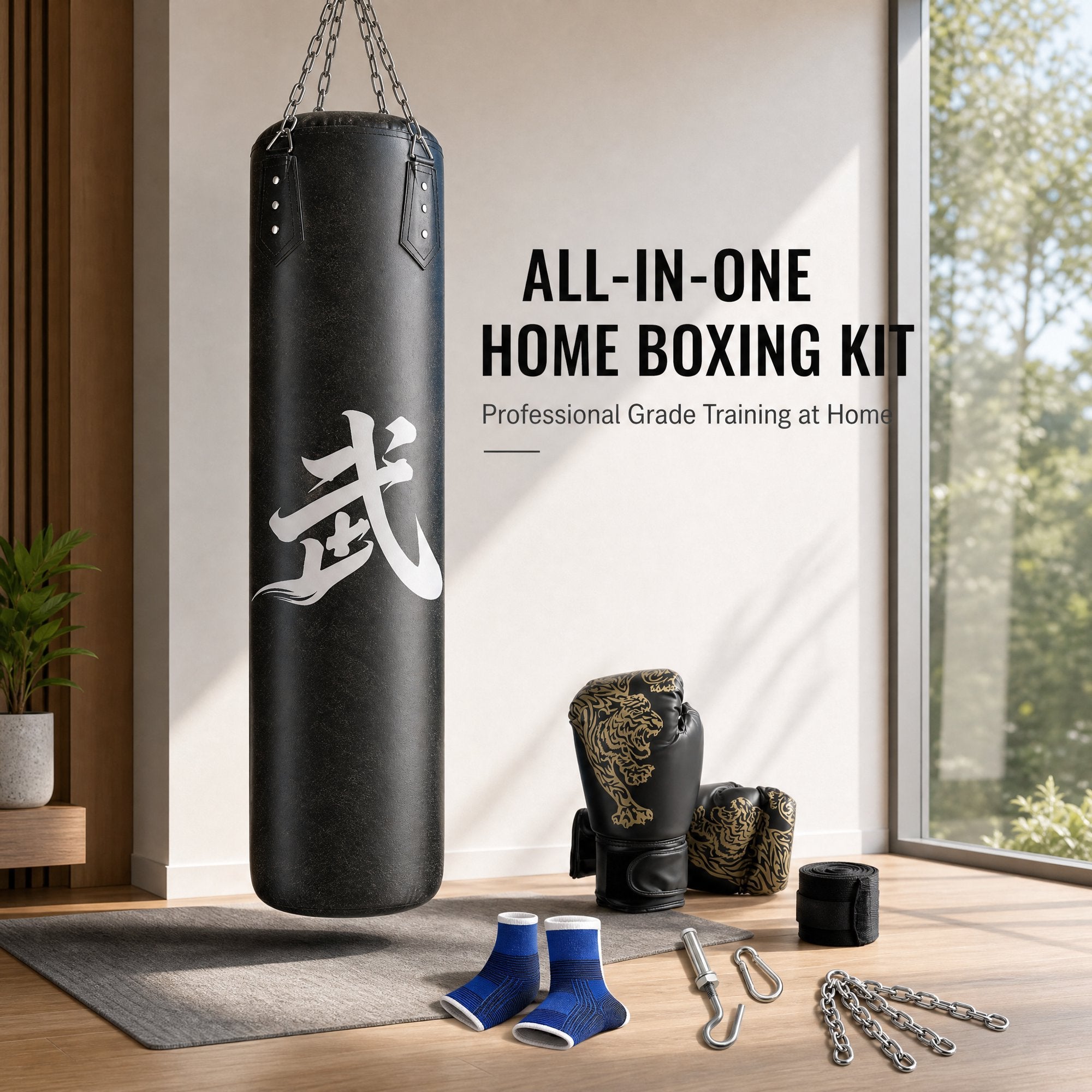 AMTPM Punching Bag for Adults, 4ft PU Leather Heavy Boxing Bag Set with 12oz Boxing Gloves, MMA Karate Kickboxing Boxing Home Gym Martial Art - Unfilled