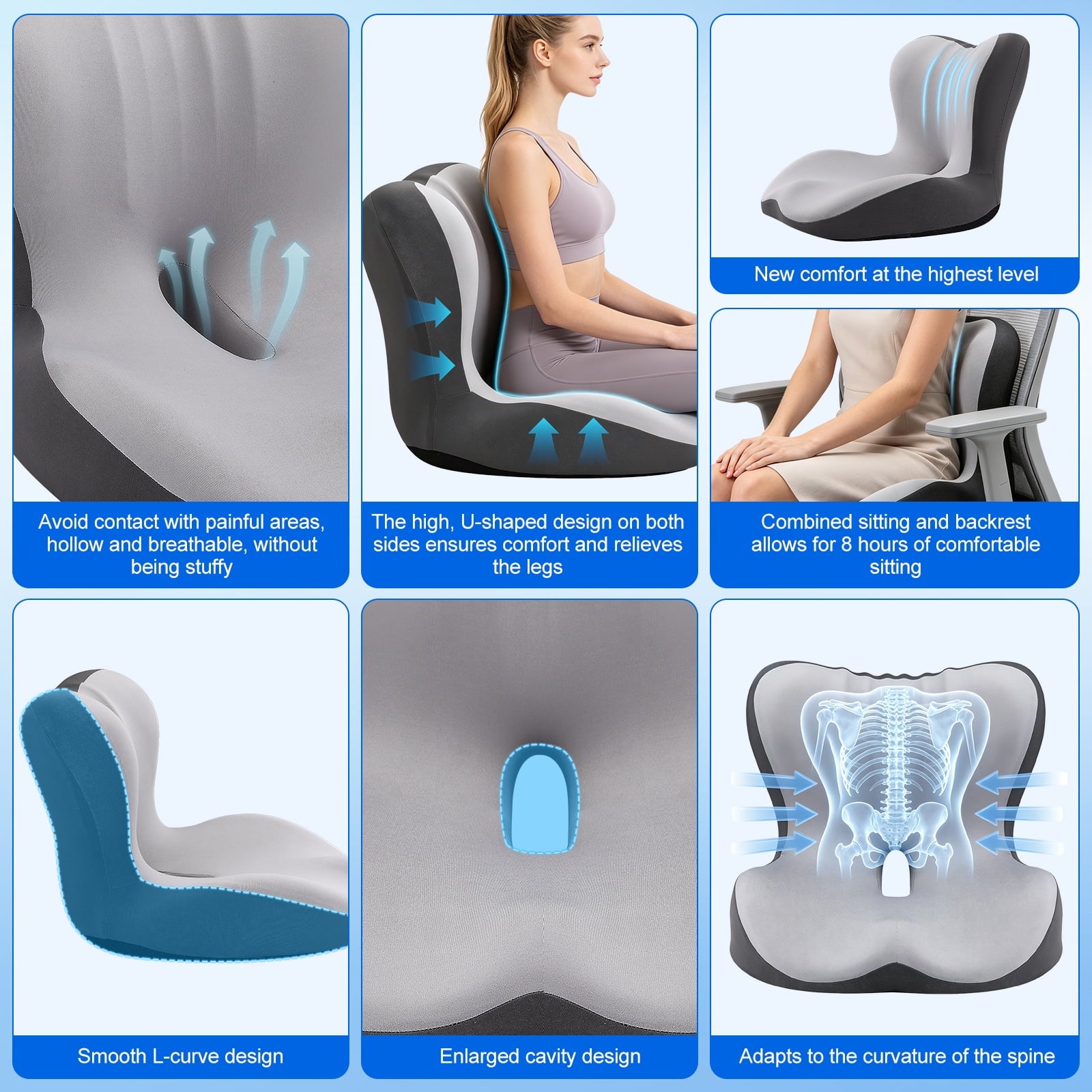 AMTPM Seat Cushion for Desk Chair, Breathable Non-Slip Office Chair Cushion, Ergonomic Back Support Pillow for Car, Home, Office - Relieve Tailbone & Sciatica Pain