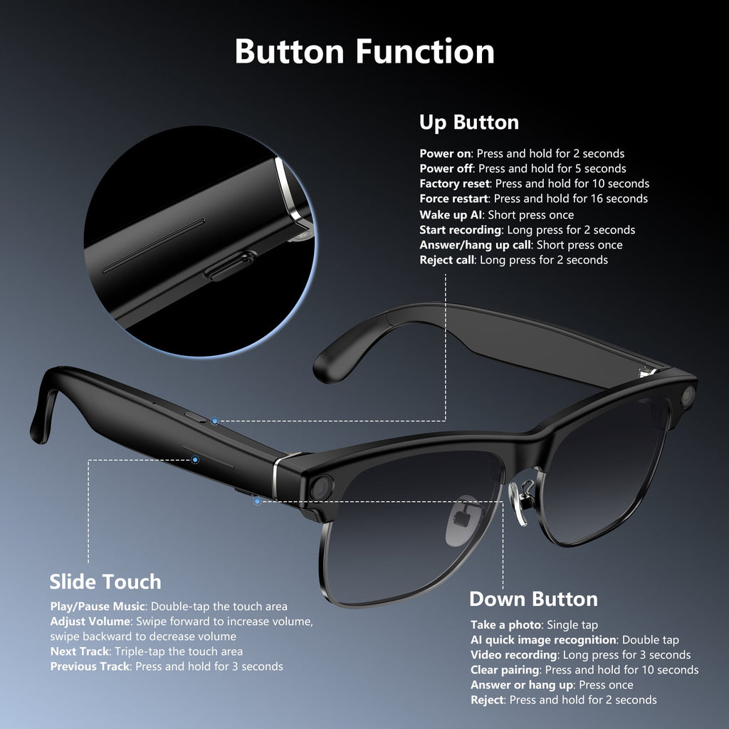 BLACKVIEW AI Camera Smart Sunglasses for Travel and Driving, 1200P Video Recording, Real-Time Translation, Open-Ear Audio, Polarized Lens