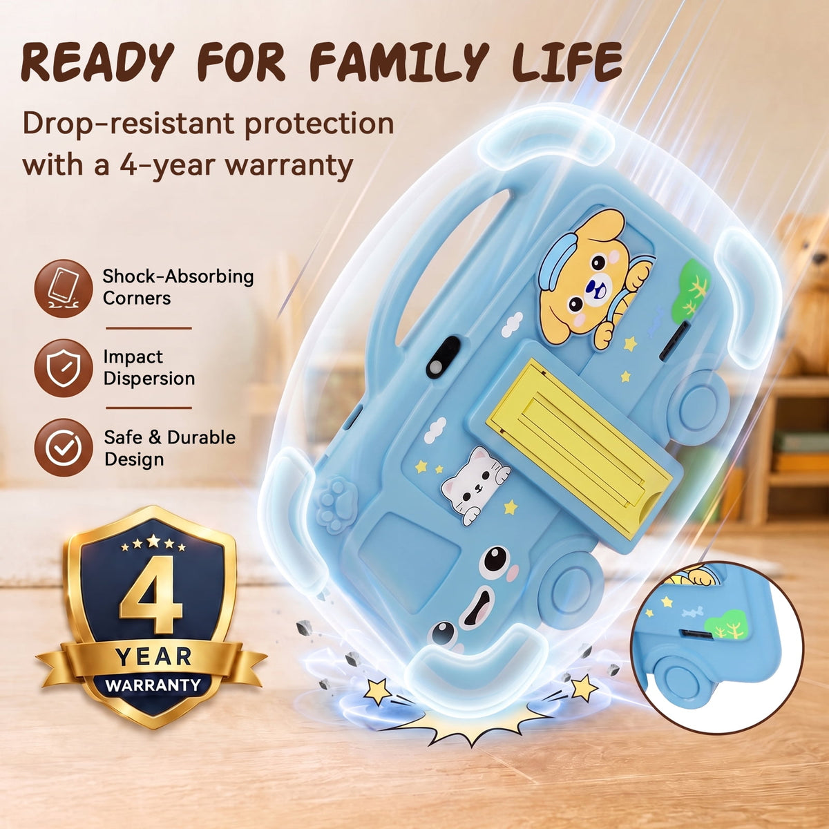 TABWEE Kids Tablet 7 inch, 6GB RAM + 32GB ROM, HD IPS Display, WiFi Bluetooth, Dual Cameras, Parental Control, Educational Android Tablet, Ideal Gift for Boys Girls, Shock‑Proof Silicone Case, Blue