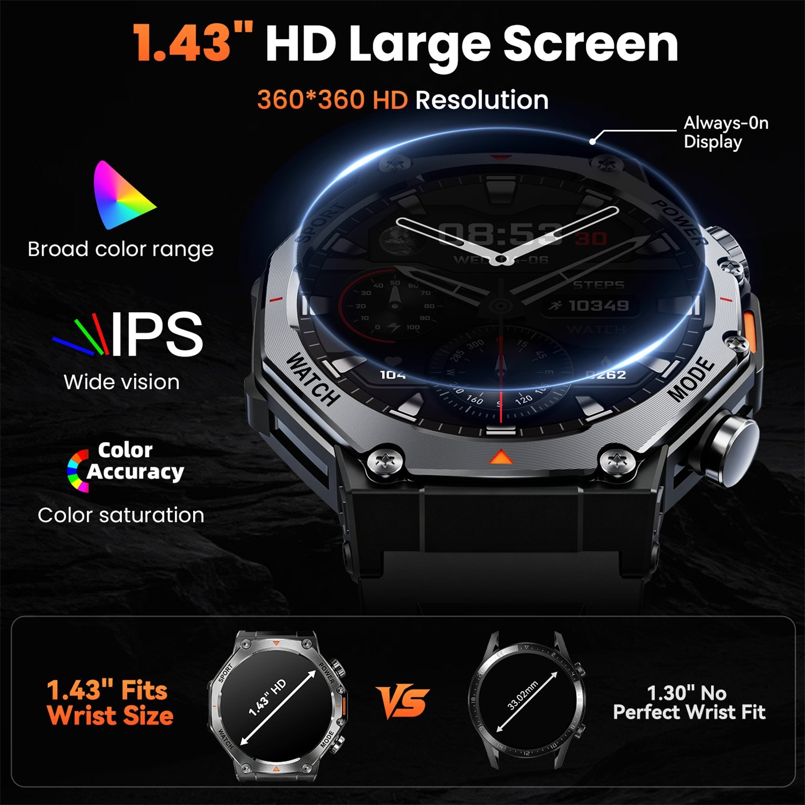 Smart Watch Fits for Android and iPhone, Military Smart Watch, Fitness Tracker, Smart Watch for Men with 100 + Sports Modes, Bluetooth Call/Answer, IP68 Waterproof Smartwatch, Gifts for Dad