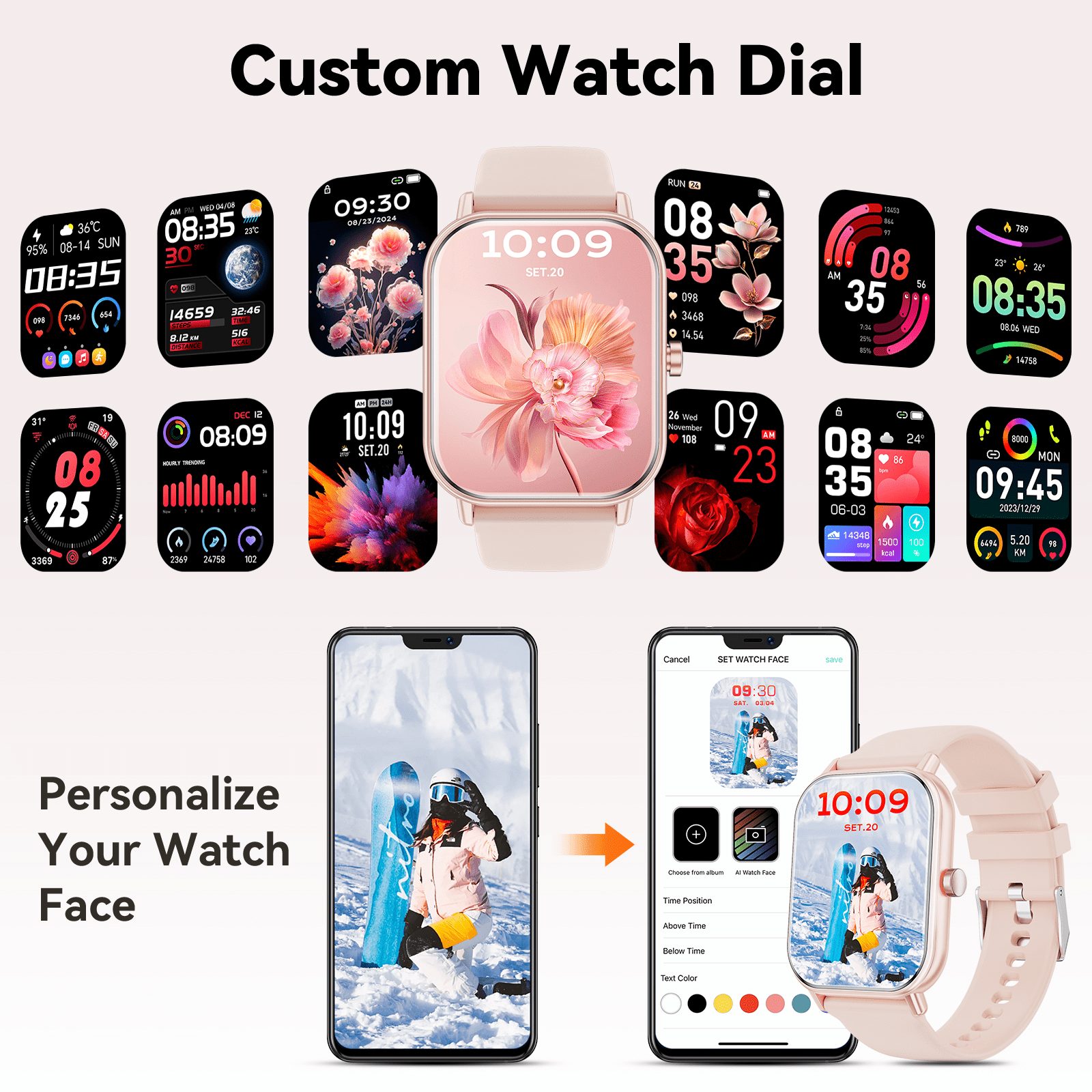 Mingdaln Smart Watch fits for Android and Iphone, IP68 Waterproof, Suitable for Women Men 100+Sports Modes 1.85 inch Fitness Tracker, with Answer/Make Calls/Message Reminder, （Two watch straps）