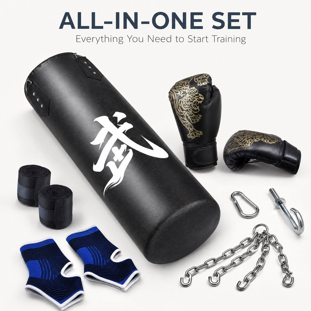 AMTPM Punching Bag for Adults, 4ft PU Leather Heavy Boxing Bag Set with 12oz Boxing Gloves, MMA Karate Kickboxing Boxing Home Gym Martial Art - Unfilled