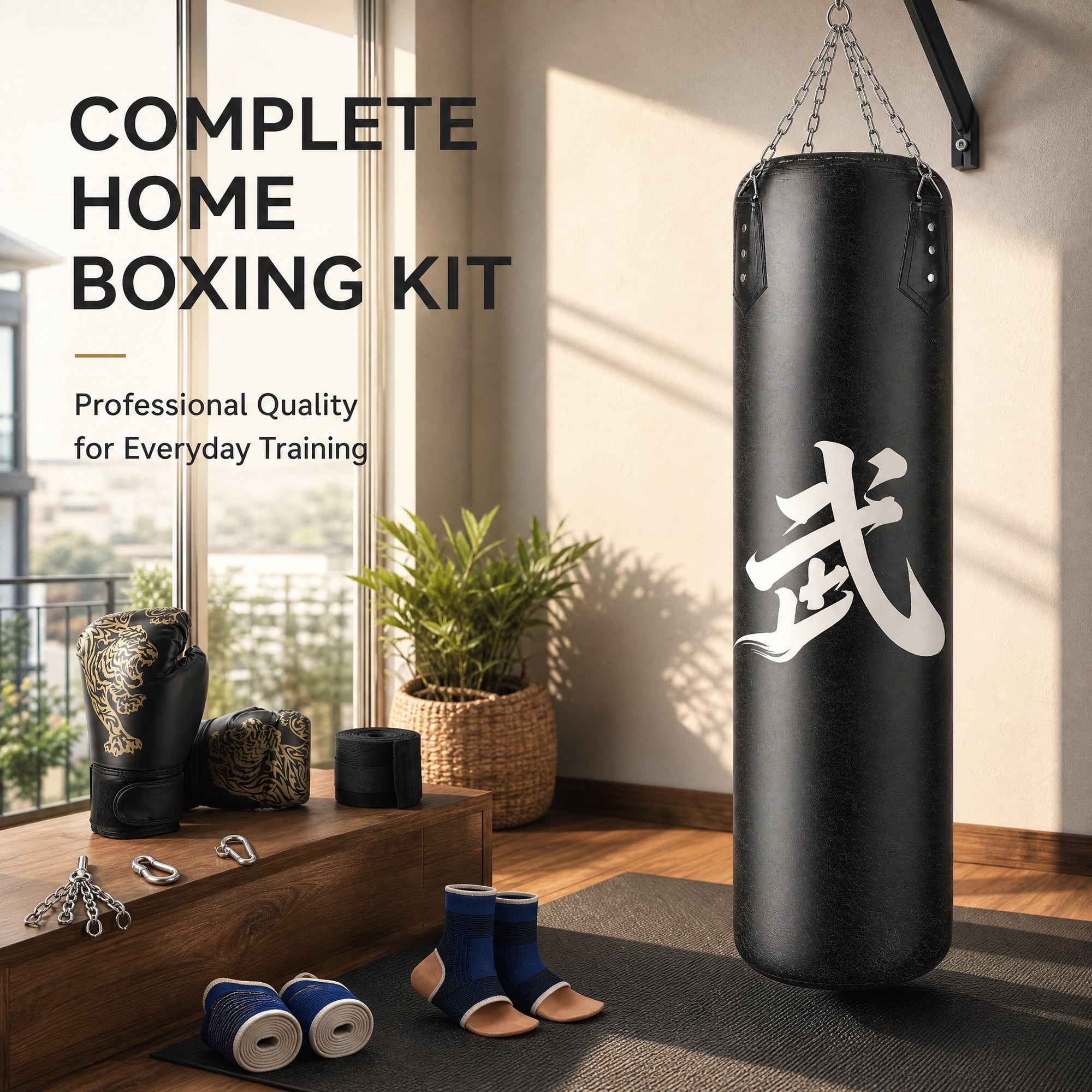 AMTPM Punching Bag for Adults, 4ft PU Leather Heavy Boxing Bag Set with 12oz Boxing Gloves, MMA Karate Kickboxing Boxing Home Gym Martial Art - Unfilled
