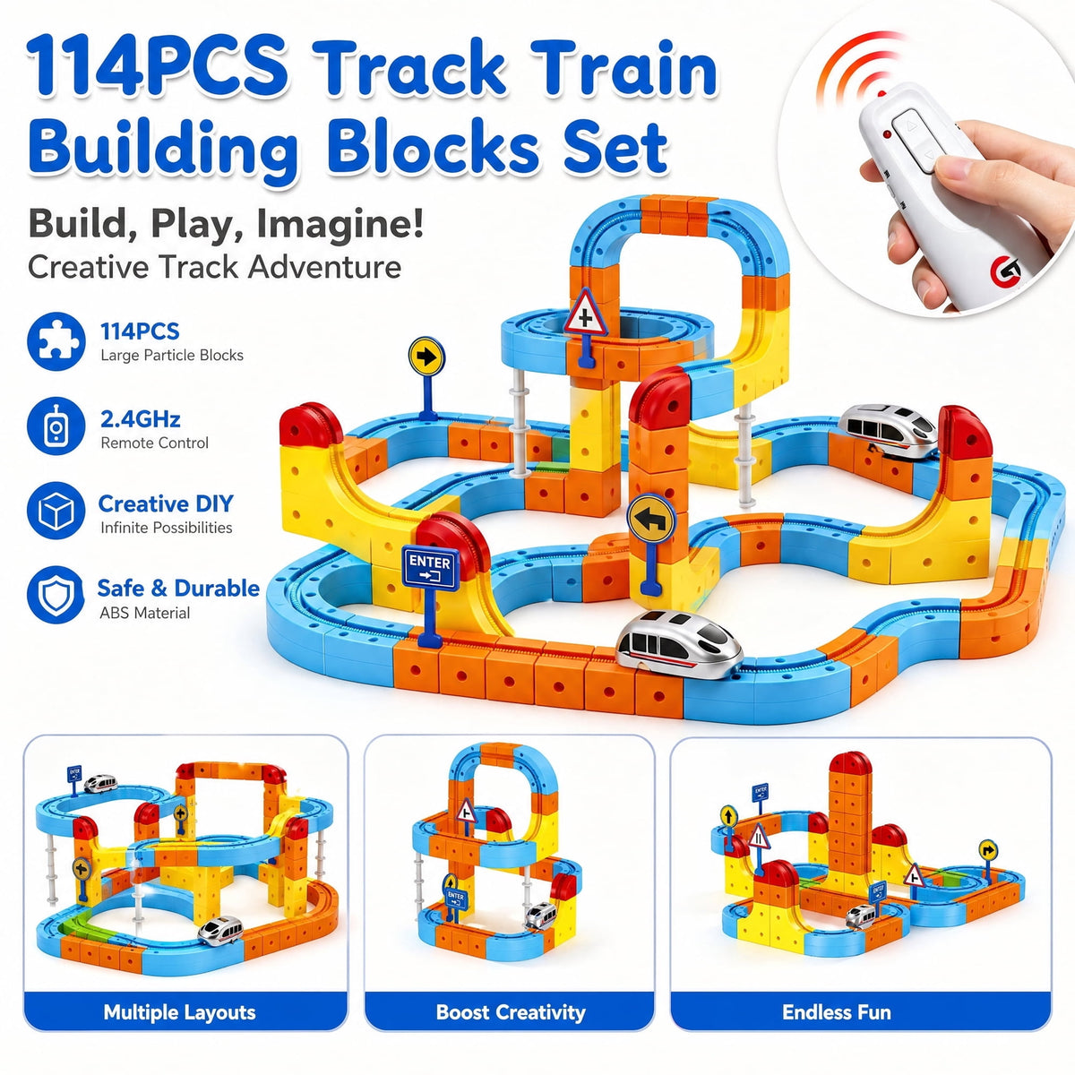 Doulami Electric Train Set for Kids, 147PCS Gravity-Defying 3D Racing Track Sets with Electric Train, Traffic Signs, STEM Train Toys Birthday Gifts for Boys and Girls Age 3+ Years Old