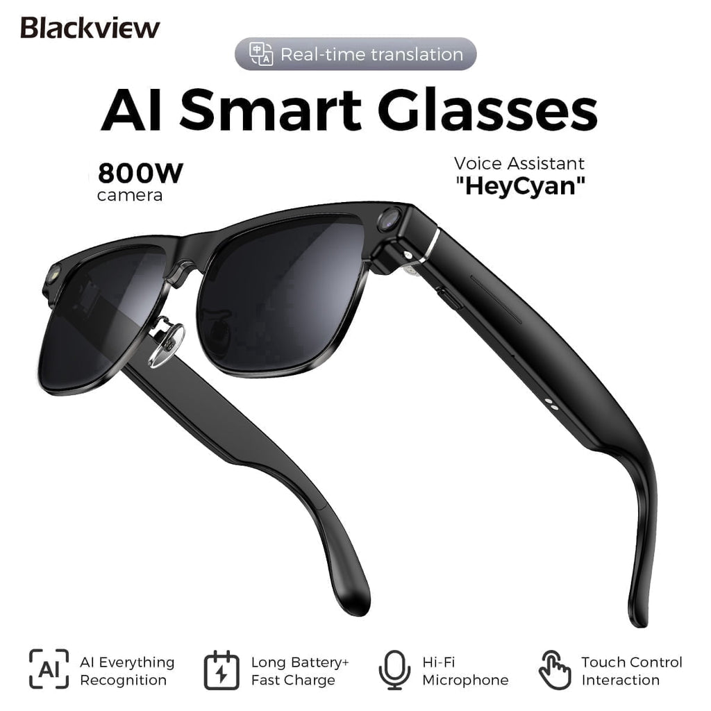 BLACKVIEW AI Camera Smart Sunglasses for Travel and Driving, 1200P Video Recording, Real-Time Translation, Open-Ear Audio, Polarized Lens