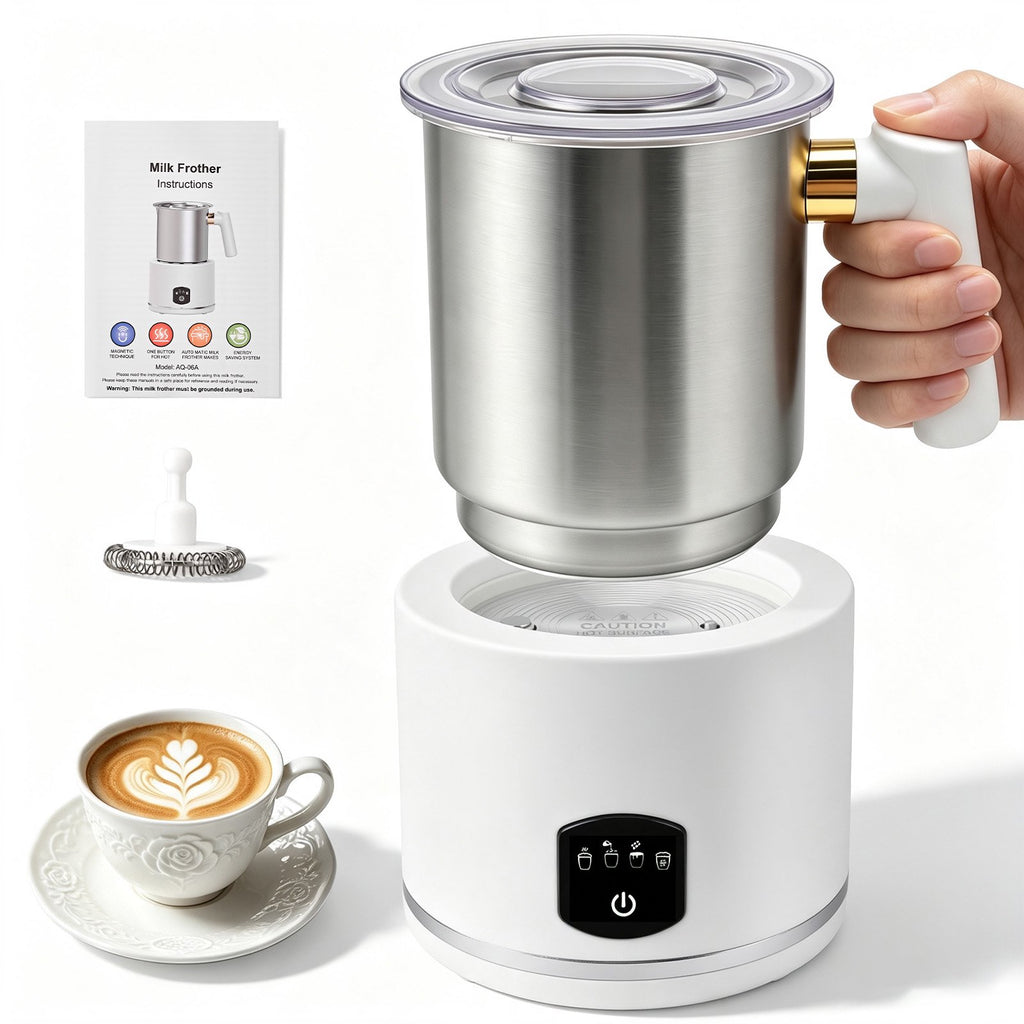 Milk Frother, 4 in 1 Milk Frother and Steamer, Dishwasher Safe, Glass Frother 16.9oz Warm and Cold Foam Maker, Electric Milk Frother for Coffee, Latte, Hot Chocolate (Silver)