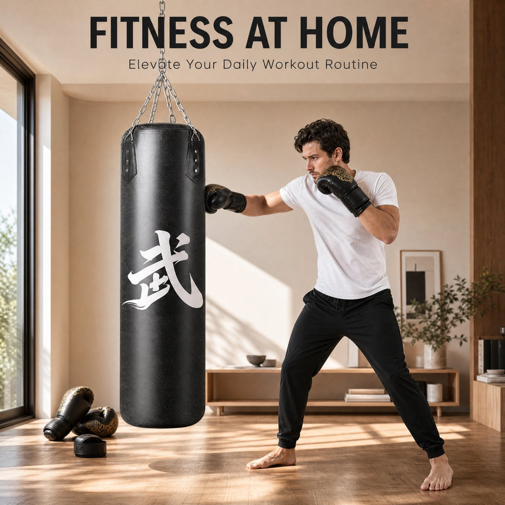 AMTPM Punching Bag for Adults, 4ft PU Leather Heavy Boxing Bag Set with 12oz Boxing Gloves, MMA Karate Kickboxing Boxing Home Gym Martial Art - Unfilled