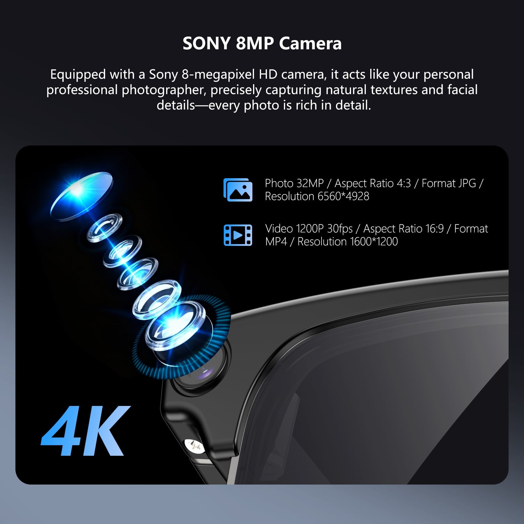 BLACKVIEW AI Camera Smart Sunglasses for Travel and Driving, 1200P Video Recording, Real-Time Translation, Open-Ear Audio, Polarized Lens
